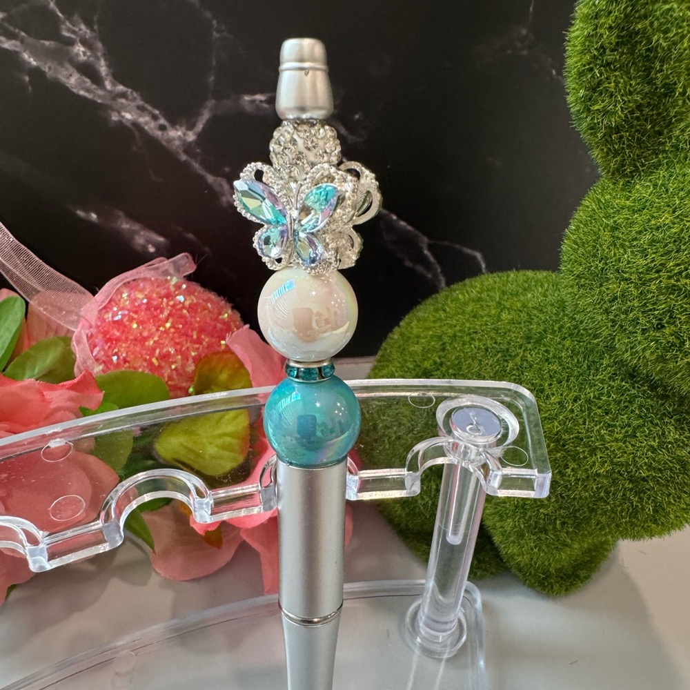 Crystal Butterfly Decorative Teal and White Pen - Home Accents
